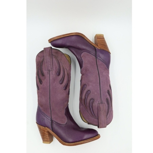 Frye Shoes - SOLD - Frye Vintage Women Size 5.5 Purple Cowboy Western Mid Calf Leather Boots